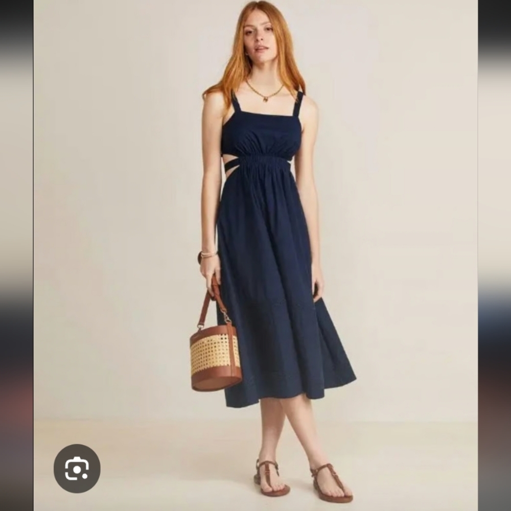 NWT Vineyard Vines Navy Poplin Lace Insert Midi Dress XL Preppy Wedding Vacation